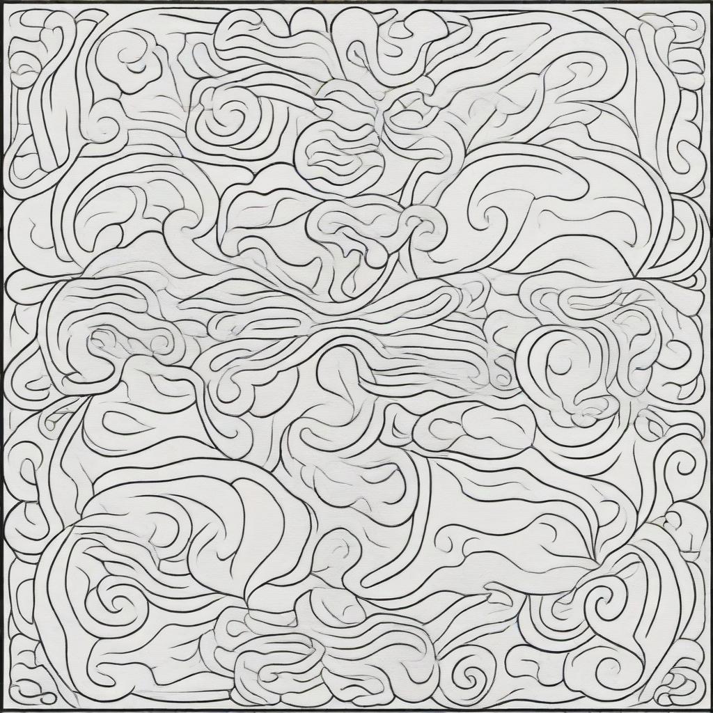 A clean, meticulously structured coloring page, creatively depicting depth with rows of moving flourishes, each layer showing crisp and clear lines retreating into the distance