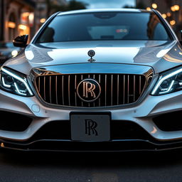 A modified Mercedes C220 featuring distinctive Rolls Royce Phantom headlights and grill, seamlessly integrated into the design of the car