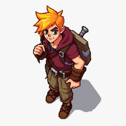 Create a top-down sprite for the main character in a video game, sized 16x32 pixels