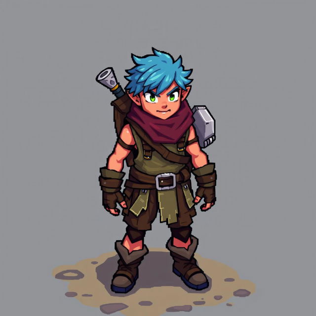 Create a top-down sprite for the main character in a video game, sized 16x32 pixels