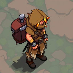 Create a top-down sprite for the main character in a video game, sized 16x32 pixels