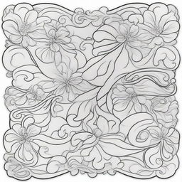 A coloring book page presenting large, grand flourishes with clean, defined lines, designed in multiple layers to nurture a sense of intriguing depth