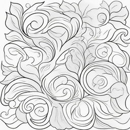 A coloring book page filled with large, elegant flourishes consisting of clean and precise lines, making for a simple yet sophisticated design