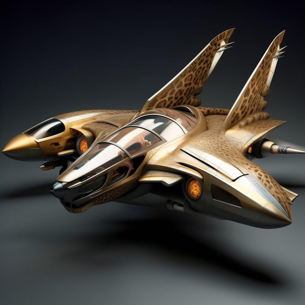 long leopard-like futuristic jet fighter