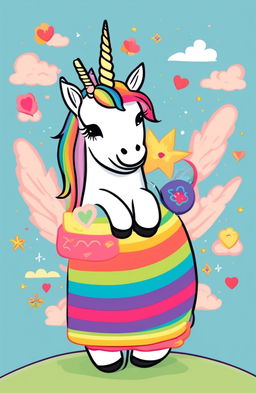 Wes Anderson inspired PFP featuring a rainbow unicorn radiating pure love.