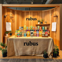 A cozy and eco-friendly large stand setup for a herbal cigarettes brand called rubus