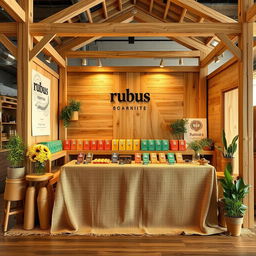 A cozy and eco-friendly large stand setup for a herbal cigarettes brand called rubus