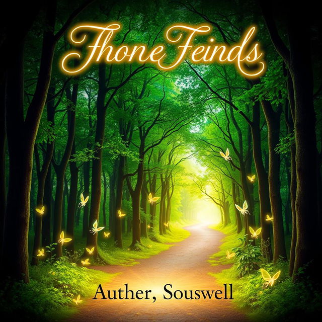 An eye-catching ebook cover featuring a mystical forest scene with vibrant green trees and a softly glowing, enchanted pathway leading into the depths of the woods