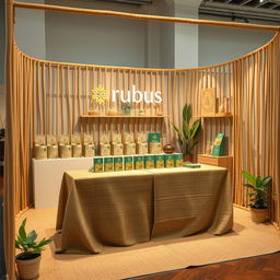 A cozy and eco-friendly large stand setup for a herbal cigarettes brand called rubus