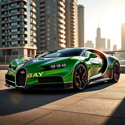 A stunning Bugatti Chiron in a vibrant green color, showcasing its sleek and aerodynamic design