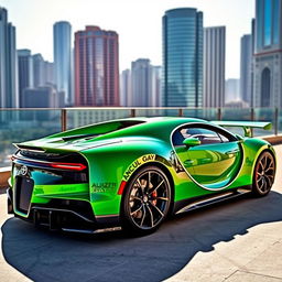 A stunning Bugatti Chiron in a vibrant green color, showcasing its sleek and aerodynamic design