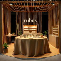 A cozy and eco-friendly large stand setup for a herbal cigarettes brand called rubus
