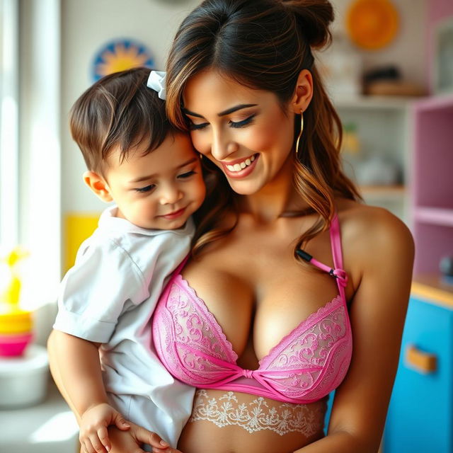A vibrant and playful scene featuring a sexy nurse in alluring lingerie, showcasing a captivating bra that highlights her figure