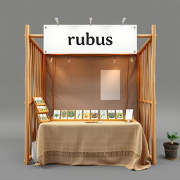 A simple, cozy, and eco-friendly medium size bazaar stand setup for a herbal cigarettes brand called rubus, designed with a reserved blank space for adding the brand name later