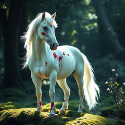 A striking image of a white unicorn standing majestically in a serene forest