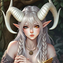 A beautifully detailed androgynous elf-satyr character inspired by classical periods such as ancient Greece, Rome, Celts, and pagan mythology, inhabiting a world rich in mythical creatures