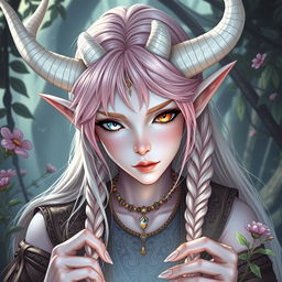 A beautifully detailed androgynous elf-satyr character inspired by classical periods such as ancient Greece, Rome, Celts, and pagan mythology, inhabiting a world rich in mythical creatures