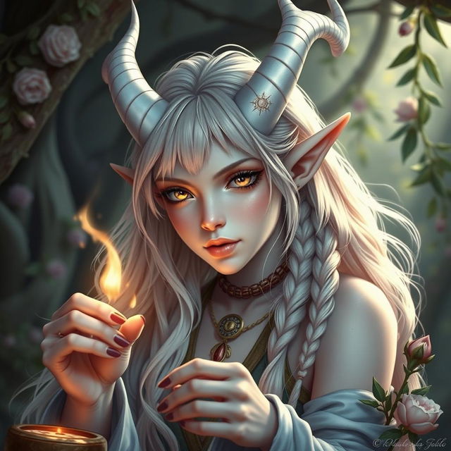 A beautifully detailed androgynous elf-satyr character inspired by classical periods such as ancient Greece, Rome, Celts, and pagan mythology, inhabiting a world rich in mythical creatures