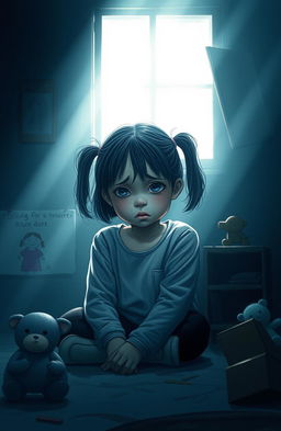 A poignant scene capturing the emotional turmoil of a young girl struggling with her unresolved traumas