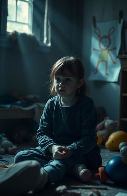 A poignant scene capturing the emotional turmoil of a young girl struggling with her unresolved traumas