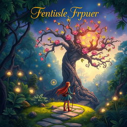 A beautifully illustrated fantasy book cover featuring a mystical forest at twilight
