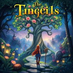A beautifully illustrated fantasy book cover featuring a mystical forest at twilight