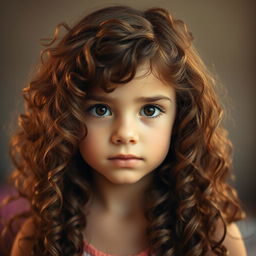 A portrait of a girl with curly brown hair cascading down her shoulders, vibrant and full of texture