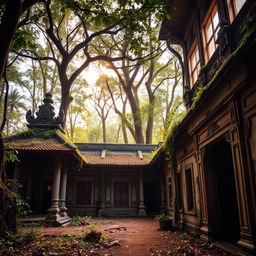A series of stunning abandoned buildings in Indonesia, showcasing intricate architecture and overgrown vegetation