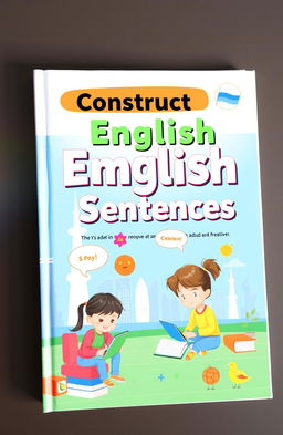 A vibrant and educational book cover designed for teaching students in Kuwait how to construct sentences in English