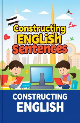 A vibrant and educational book cover designed for teaching students in Kuwait how to construct sentences in English