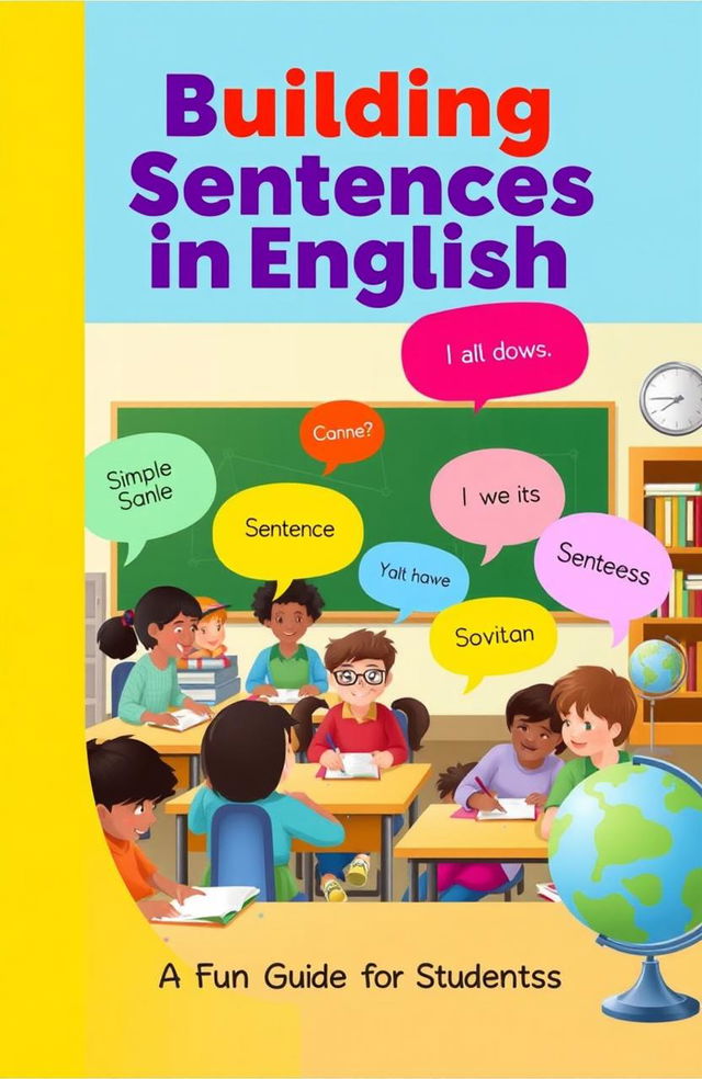 A creative and engaging book cover design aimed at helping students learn how to construct sentences in English