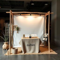 A simple, cozy, and eco-friendly small bazaar stand setup for a herbal cigarettes brand called rubus, designed with a blank space for adding the brand name later