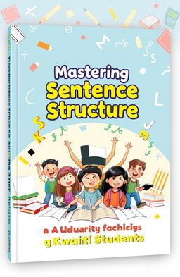 A visually engaging book cover designed to teach Kuwaiti students how to write correct sentences