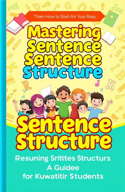 A visually engaging book cover designed to teach Kuwaiti students how to write correct sentences
