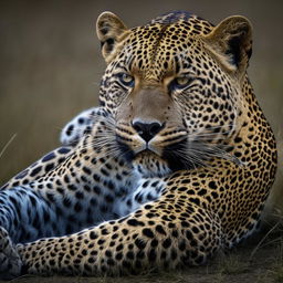 a majestic leopard crouching