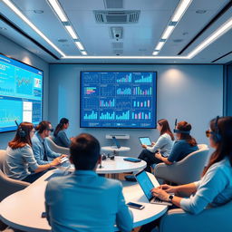 A modern and sleek training session focused on remote technology, featuring a diverse group of people engaged in interactive learning without the use of virtual reality headsets