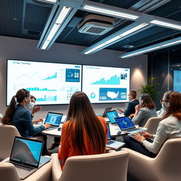 A modern and sleek training session focused on remote technology, featuring a diverse group of people engaged in interactive learning without the use of virtual reality headsets