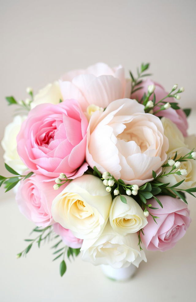 A beautifully arranged bouquet featuring an elegant mix of white and pink flowers