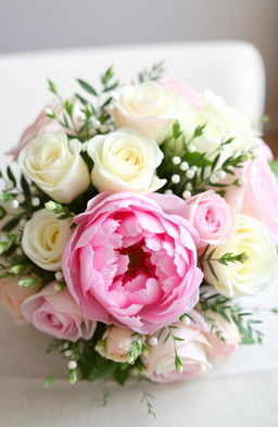 A beautifully arranged bouquet featuring an elegant mix of white and pink flowers