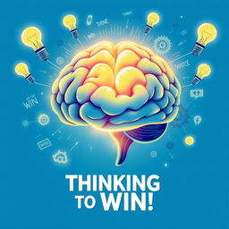 A conceptual illustration of a human brain glowing with intense light, symbolizing powerful thinking and creativity, set against a vibrant blue background