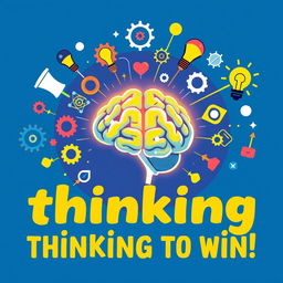 A dynamic illustration featuring a large, glowing human brain at the center, symbolizing powerful thinking and intelligence