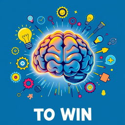 A dynamic illustration featuring a large, glowing human brain at the center, symbolizing powerful thinking and intelligence