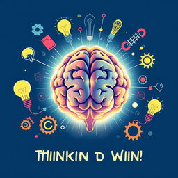 A striking illustration featuring a large, luminous human brain at the center, representing powerful thinking and strategy
