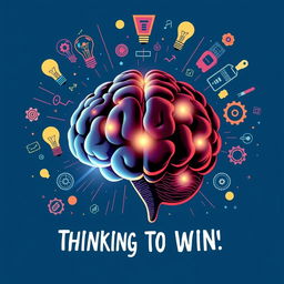 A striking illustration featuring a large, luminous human brain at the center, representing powerful thinking and strategy
