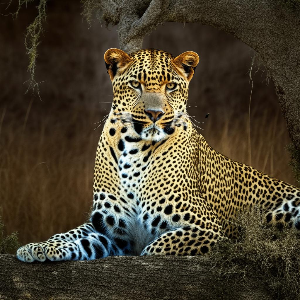 a majestic leopard crouching