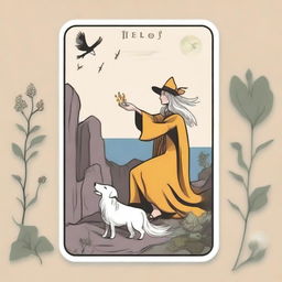 A whimsical, dreamy depiction of The Fool Tarot card encased within a rounded rectangle border