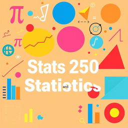A vibrant and engaging textbook cover for a statistics class, featuring colorful graphs and geometric shapes, along with various mathematical symbols like pi, sigma, and integrals