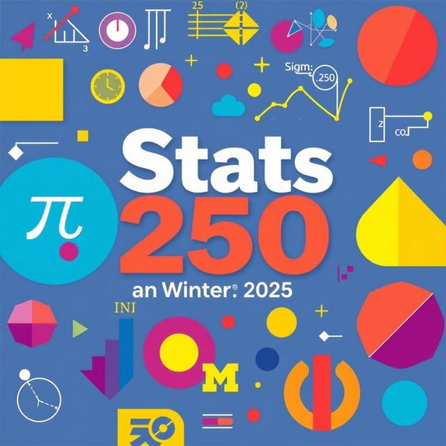 A vibrant and engaging textbook cover for a statistics class, featuring colorful graphs and geometric shapes, along with various mathematical symbols like pi, sigma, and integrals