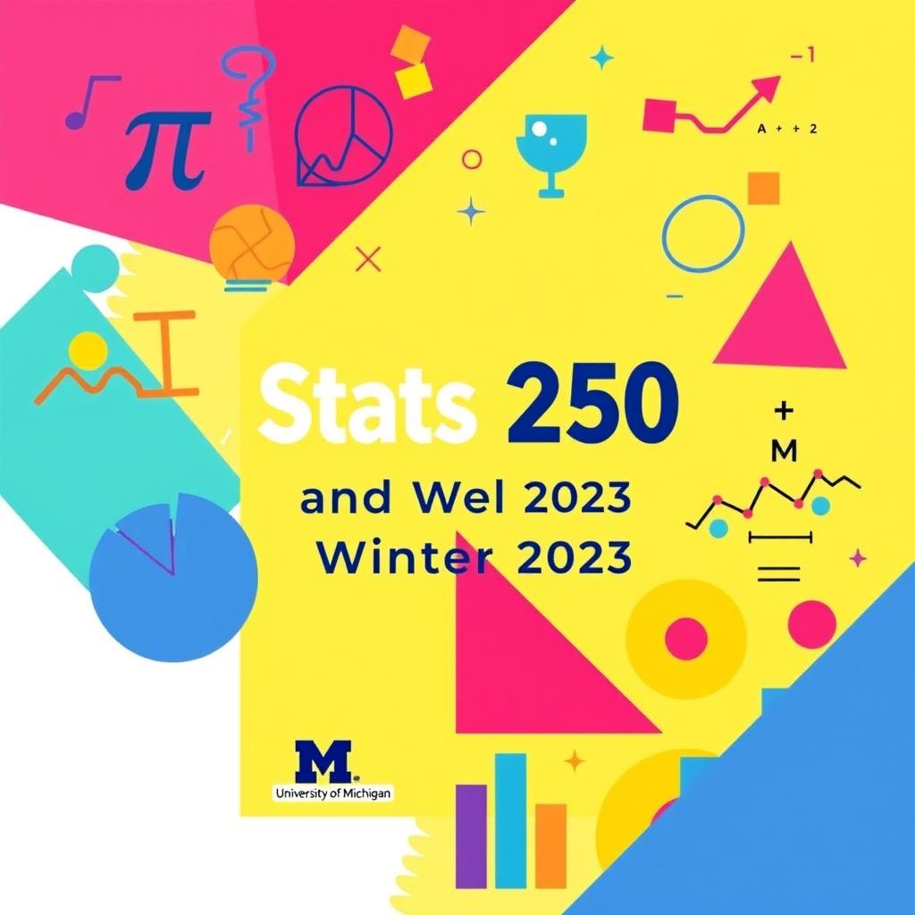 A vibrant and engaging textbook cover for a statistics class, featuring colorful graphs and geometric shapes, along with various mathematical symbols like pi, sigma, and integrals