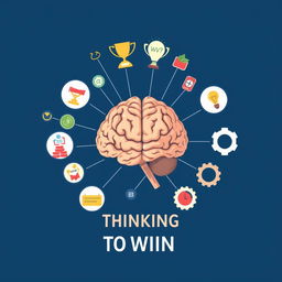 A detailed schematic illustration of a human brain, emphasizing its various regions and functions, centered around the theme of 'thinking to win'